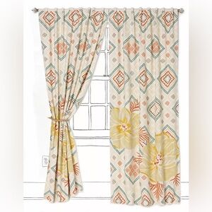 Anthropologie 2 Panels Hibiscus Trellis Curtains Boho Embroidered Floral Design